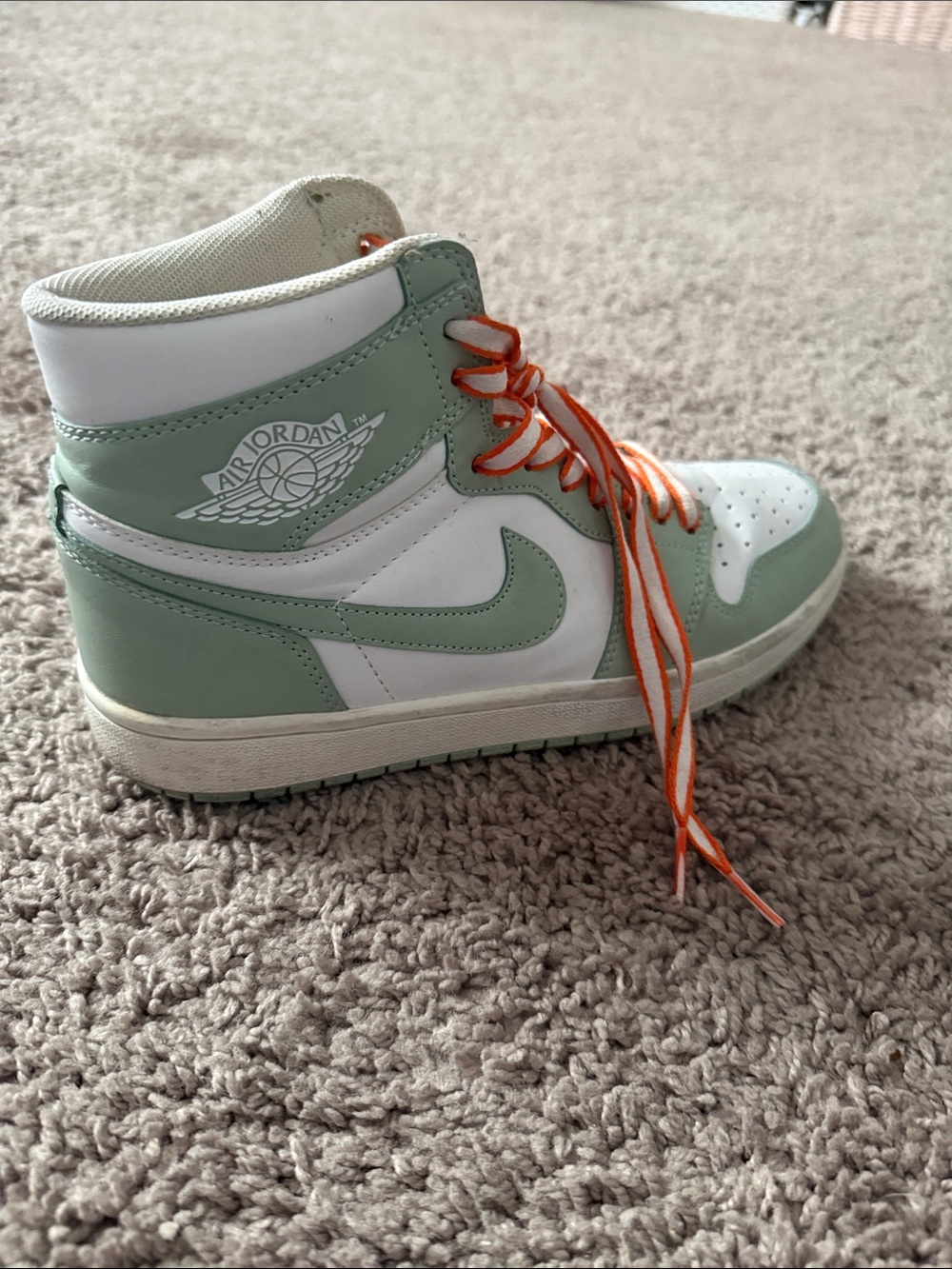 Nike Women's High-Top Sneakers in Mint Green, White & Orange Laces
